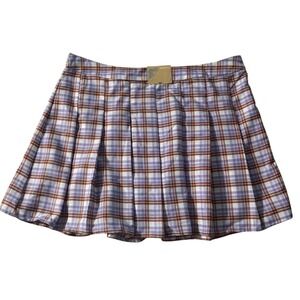 Thereabouts Pleated Plaid Mini Skirt Pond Lily Purple Brown 3XL 22.5 Plus NEW